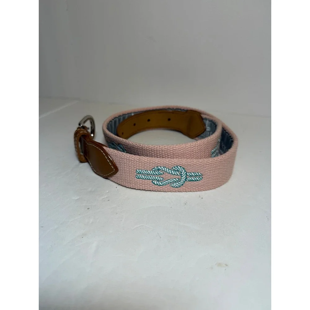 Reel Point Shelter Island Pink Nautical Knot Canvas Leather Belt Mens Size 30